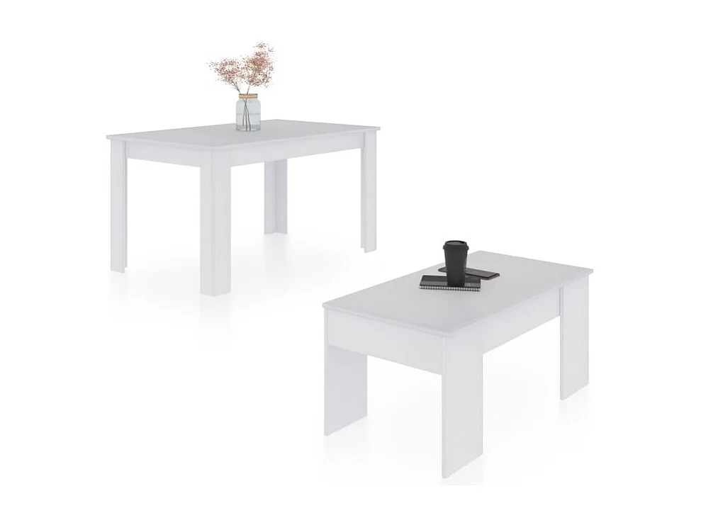 Pack mesa de comedor 140 y mesa de centro Vita Blanco Artik (Blanco Mate)