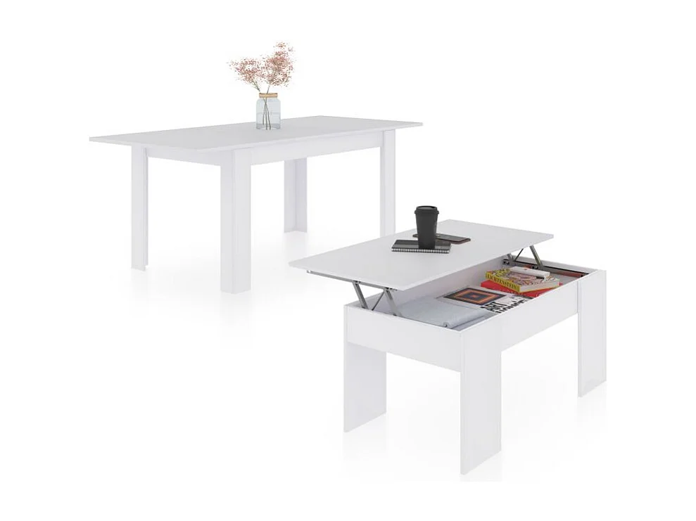 Pack mesa de comedor 140 y mesa de centro Vita Blanco Artik (Blanco Mate)