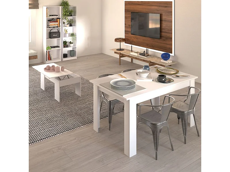 Pack mesa de comedor 140 y mesa de centro Vita Blanco Artik (Blanco Mate)