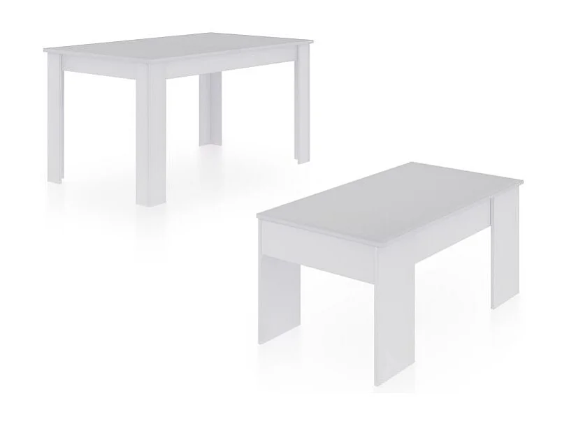 Pack mesa de comedor 140 y mesa de centro Vita Blanco Artik (Blanco Mate)