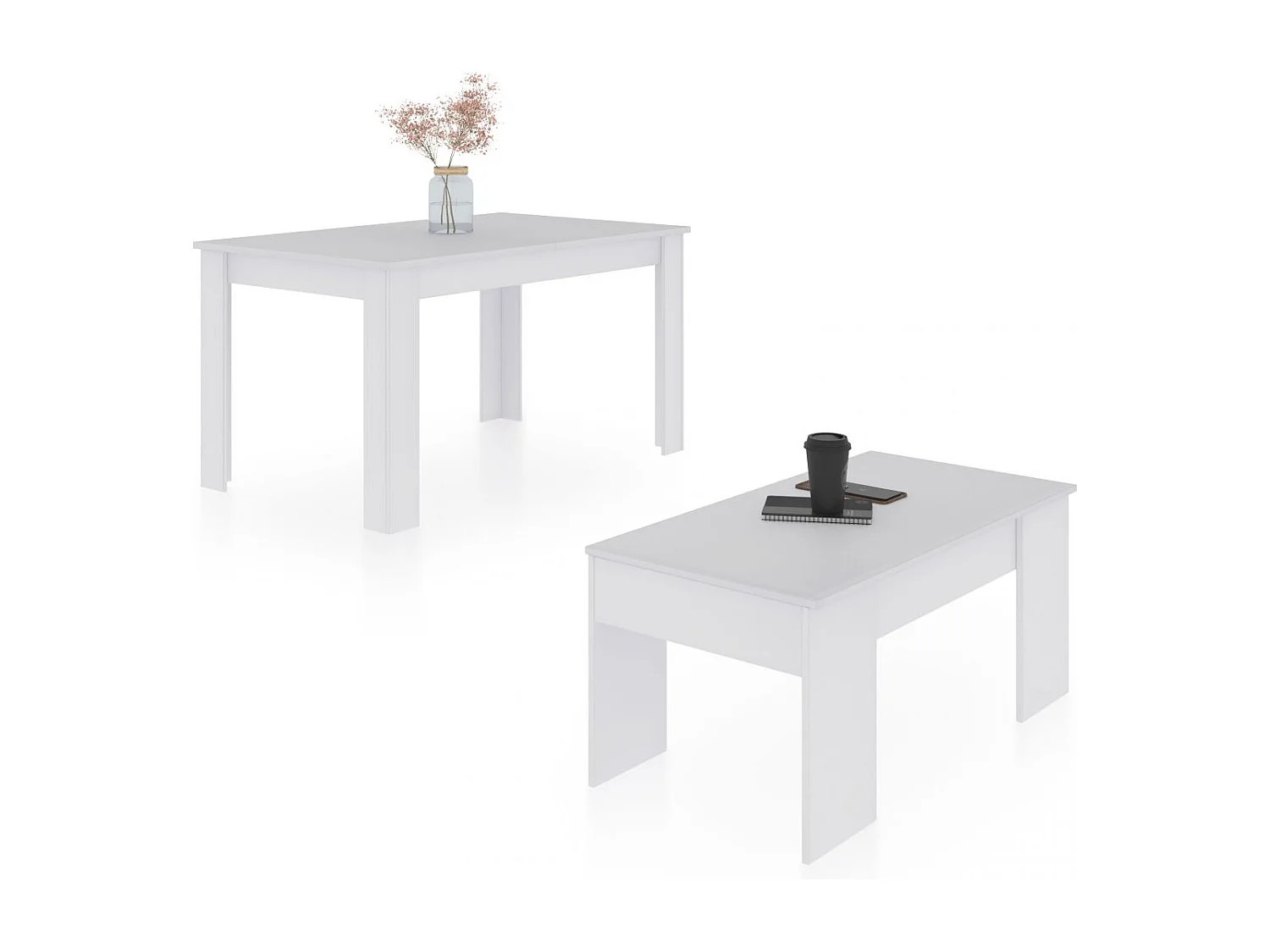 Pack mesa de comedor 140 y mesa de centro Vita Blanco Artik (Blanco Mate)