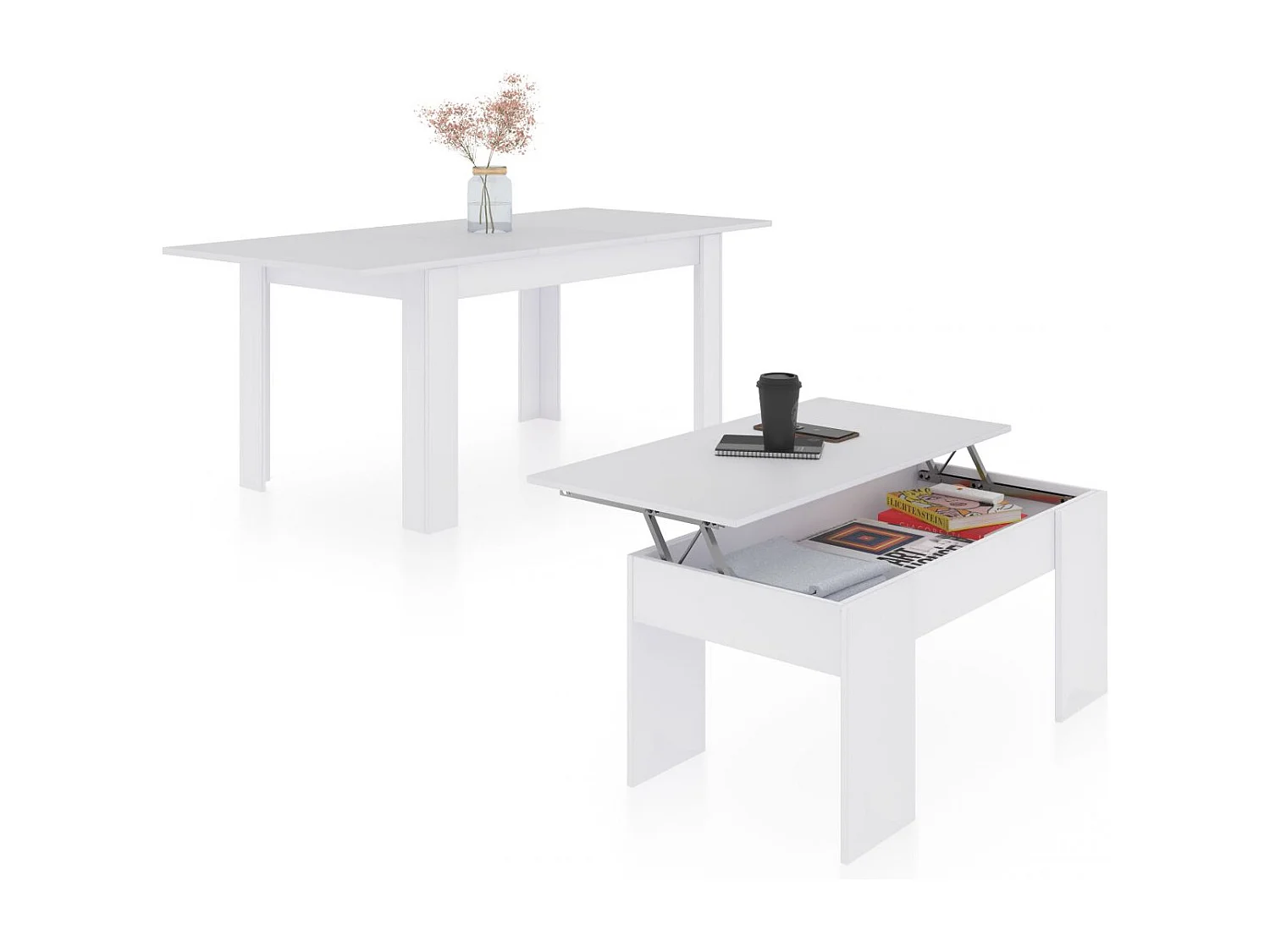 Pack mesa de comedor 140 y mesa de centro Vita Blanco Artik (Blanco Mate)
