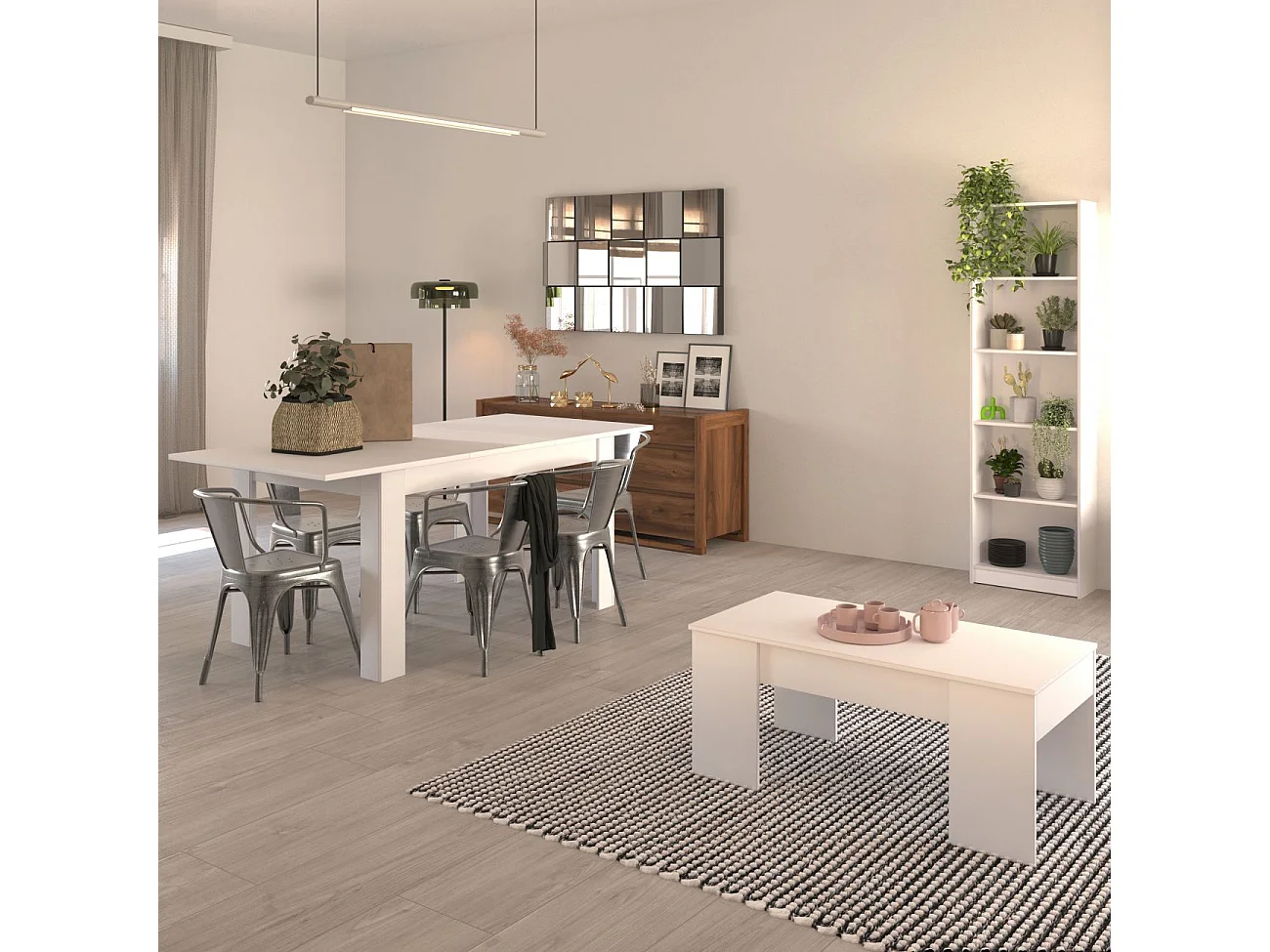 Pack mesa de comedor 140 y mesa de centro Vita Blanco Artik (Blanco Mate)