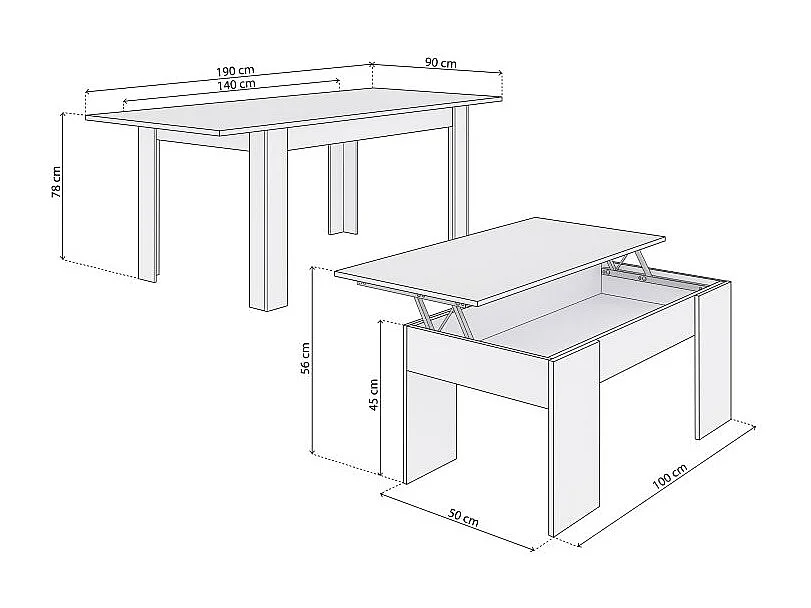 Pack mesa de comedor 140 y mesa de centro Vita Blanco Artik (Blanco Mate)