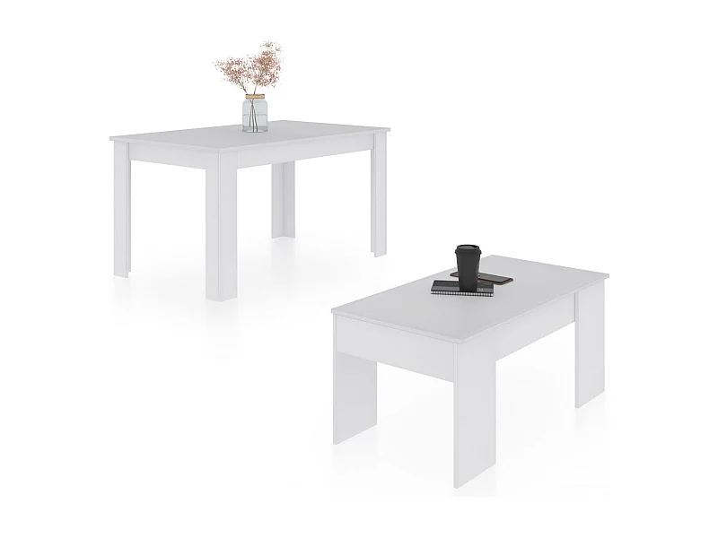 Pack mesa de comedor 140 y mesa de centro Vita Blanco Artik (Blanco Mate)