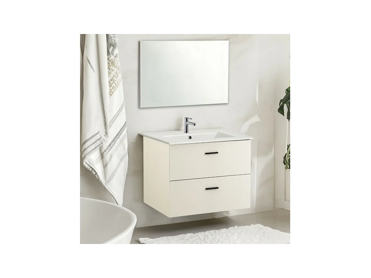 Mobile bagno sospeso Lario bianco lucido con lavabo e specchio 80x46x48H