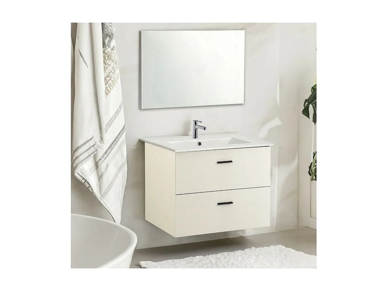 Mobile bagno sospeso Lario bianco lucido con lavabo e specchio 80x46x48H