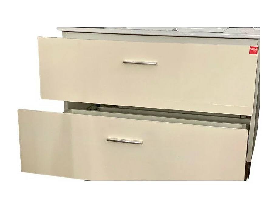 Mobile bagno sospeso Lario bianco lucido con lavabo e specchio 80x46x48H