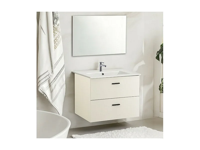 Mobile bagno sospeso Lario bianco lucido con lavabo e specchio 80x46x48H