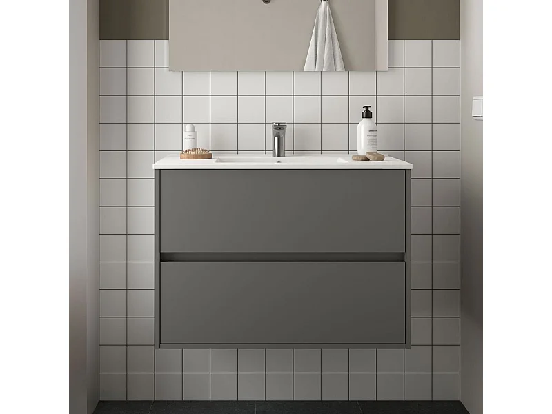 Mobile bagno sospeso grigio opaco 2 cassetti 80x45x56h Claros80