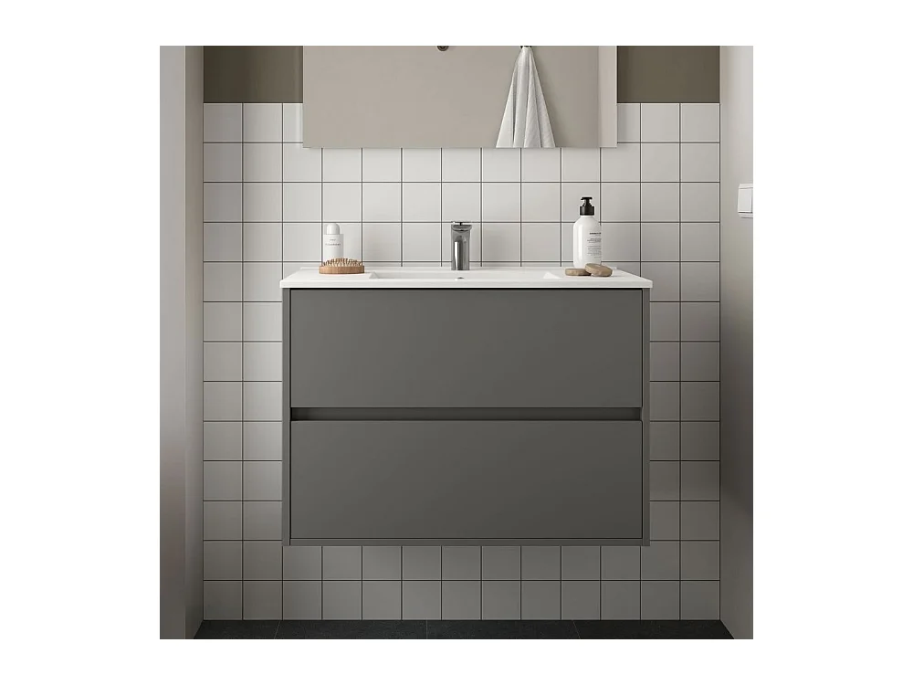Mobile bagno sospeso grigio opaco 2 cassetti 80x45x56h Claros80