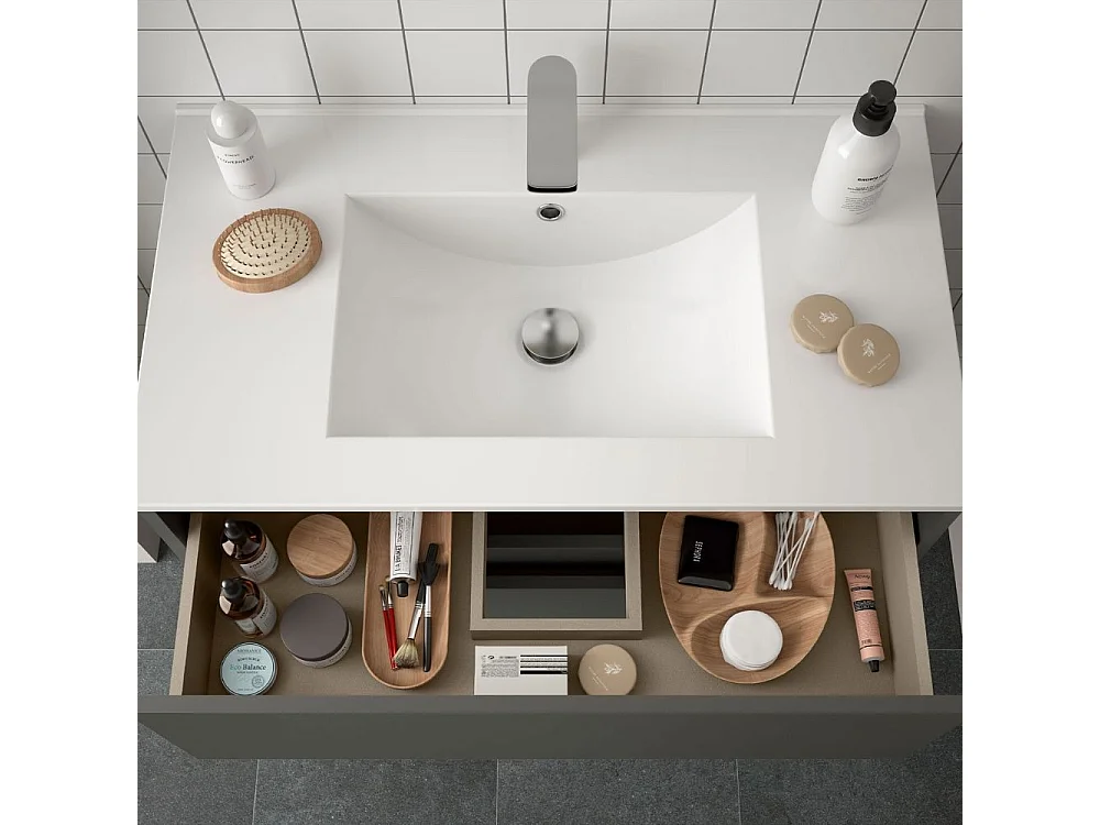 Mobile bagno sospeso grigio opaco 2 cassetti 80x45x56h Claros80