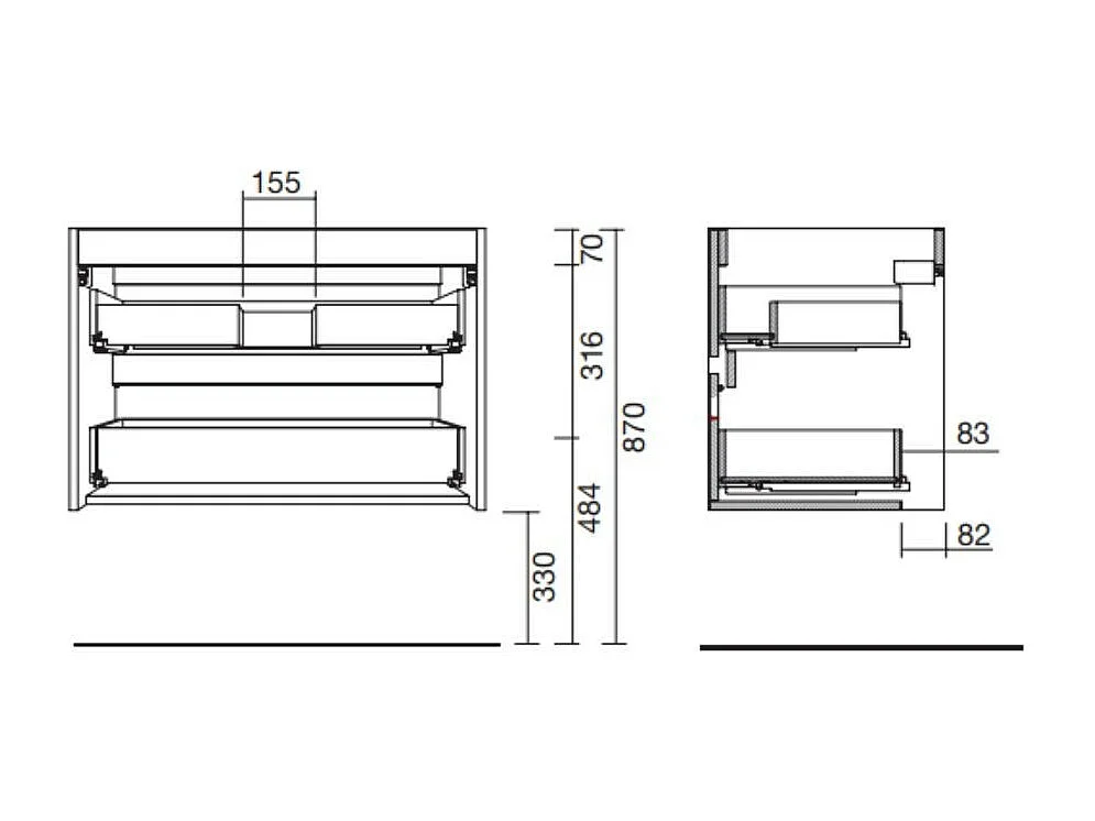 Mobile bagno sospeso grigio opaco 2 cassetti 80x45x56h Claros80