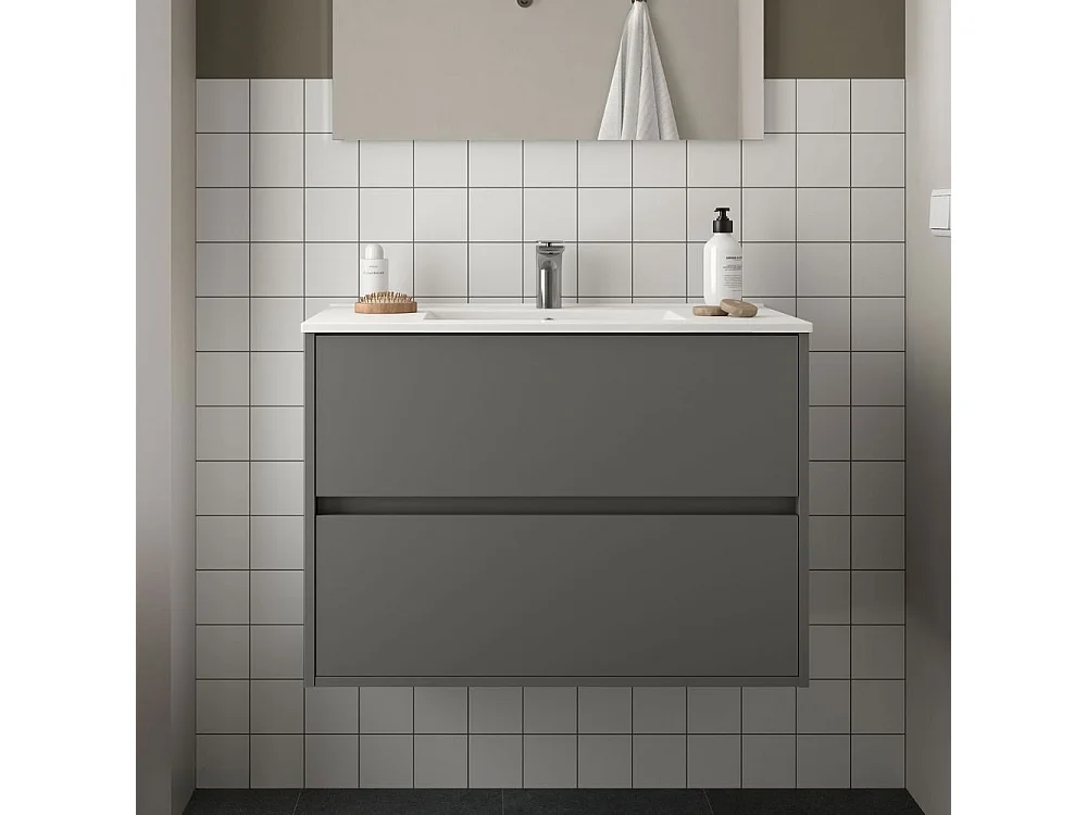 Mobile bagno sospeso grigio opaco 2 cassetti 80x45x56h Claros80