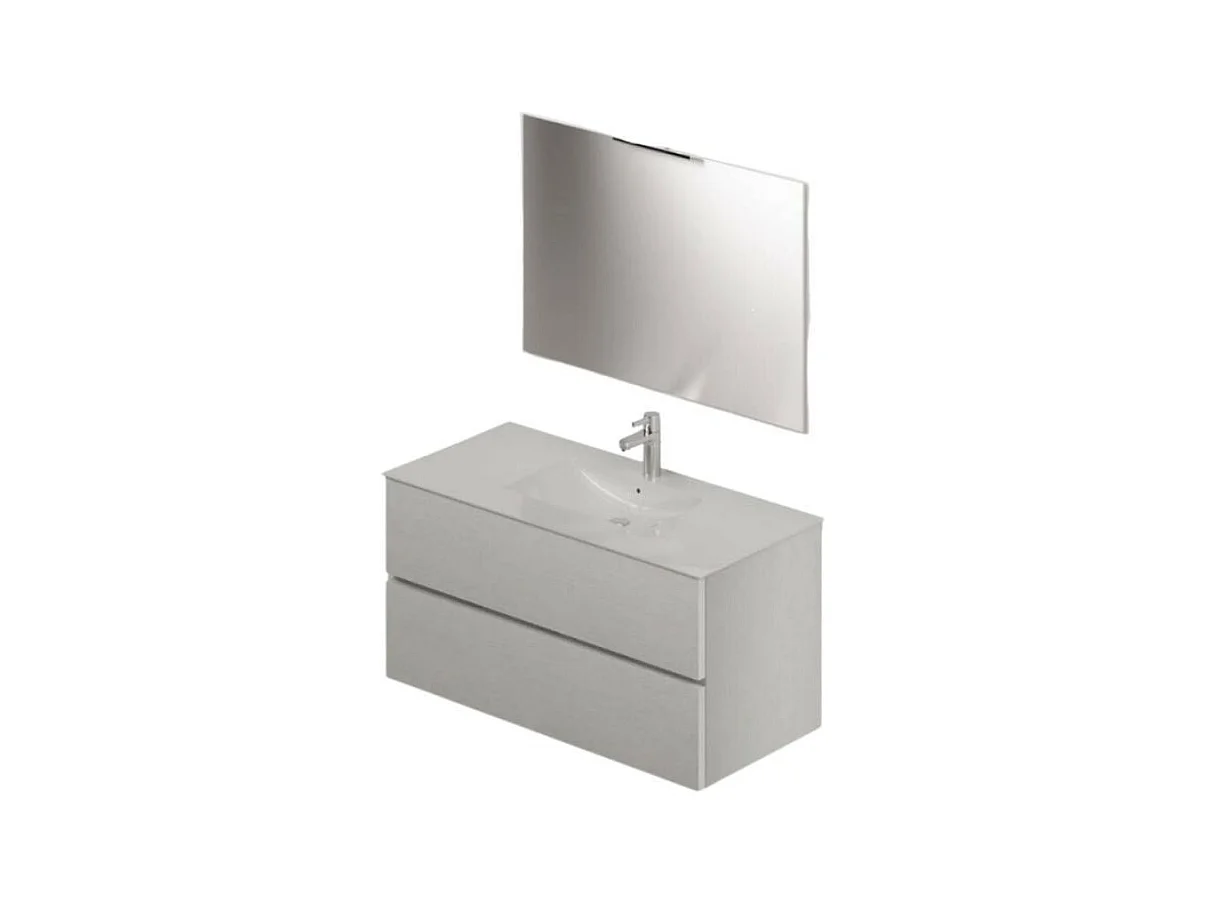 Mobile bagno sospeso bianco frassinato 2 cassetti con lavabo e specchio COMP100BF 101x46x54h