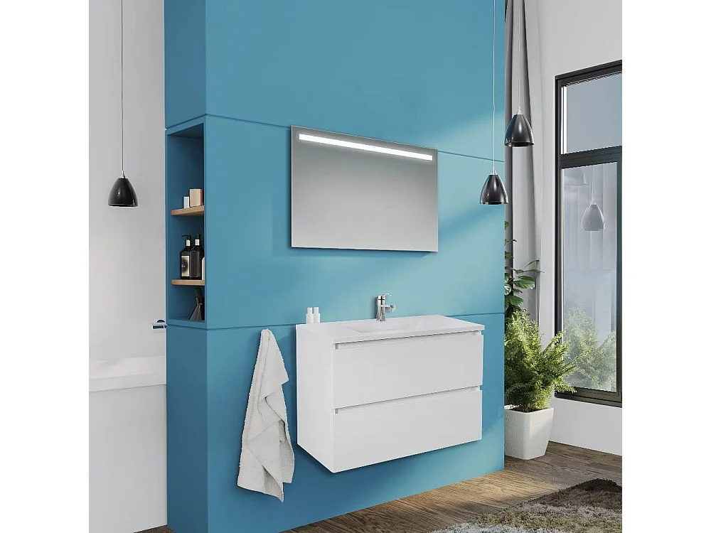 Mobile bagno sospeso Carezza 80x46x54 H colore bianco lucido