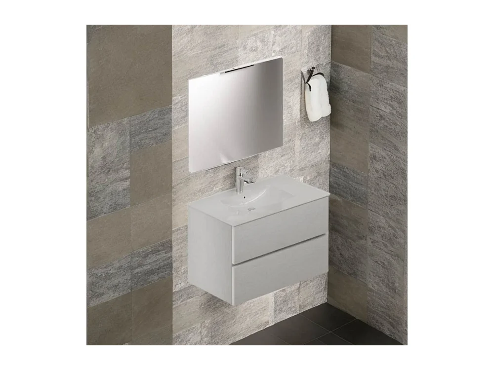 Mobile bagno sospeso bianco frassinato 2 cassetti con lavabo e specchio COMP80BF 81x46x54h