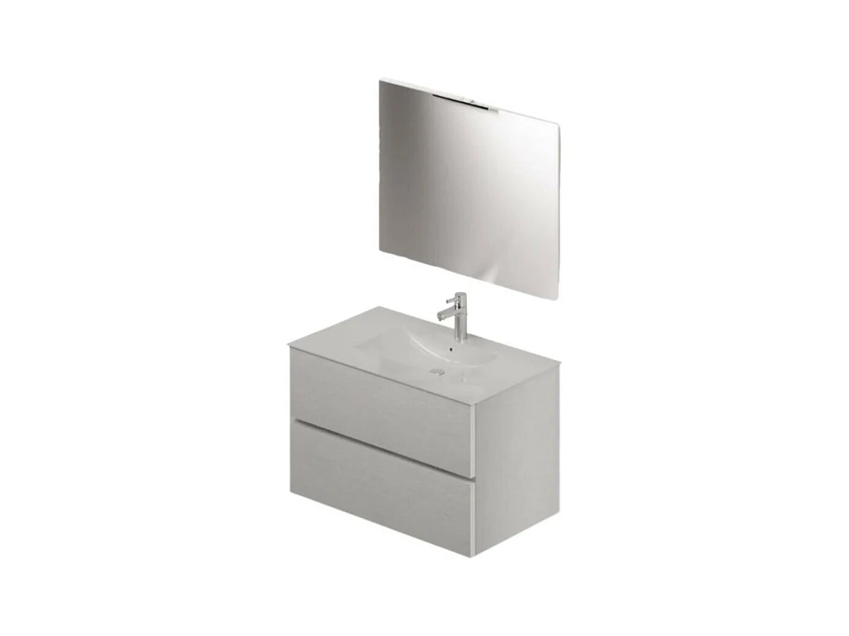 Mobile bagno sospeso bianco frassinato 2 cassetti con lavabo e specchio COMP80BF 81x46x54h