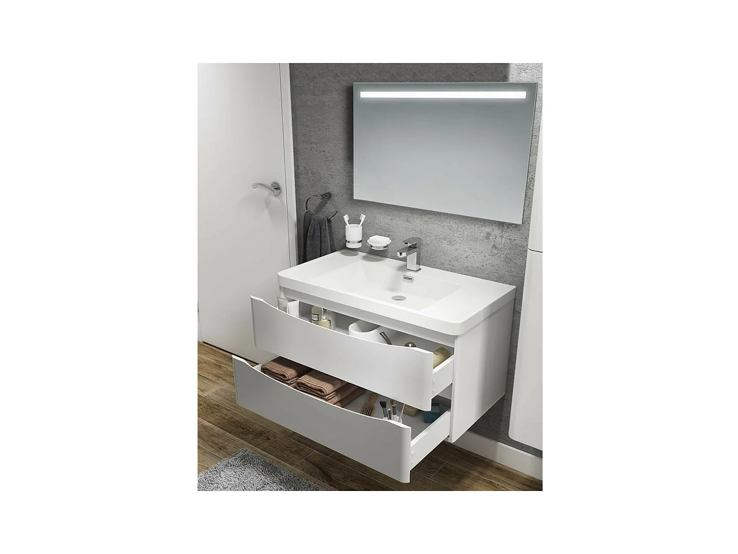Mobile bagno sospeso Lesina 90x48x55 colore bianco lucido