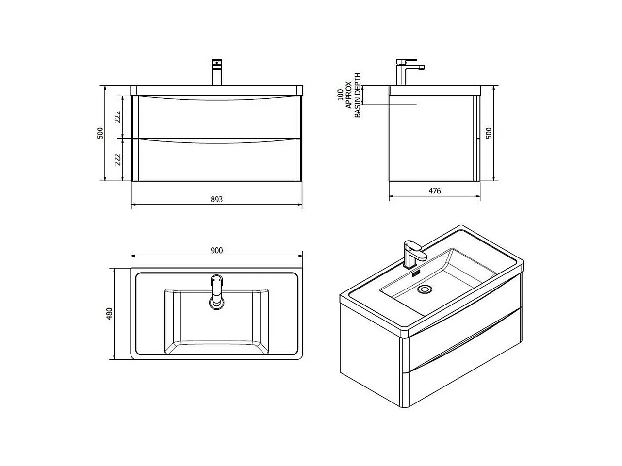 Mobile bagno sospeso Lesina 90x48x55 colore bianco lucido