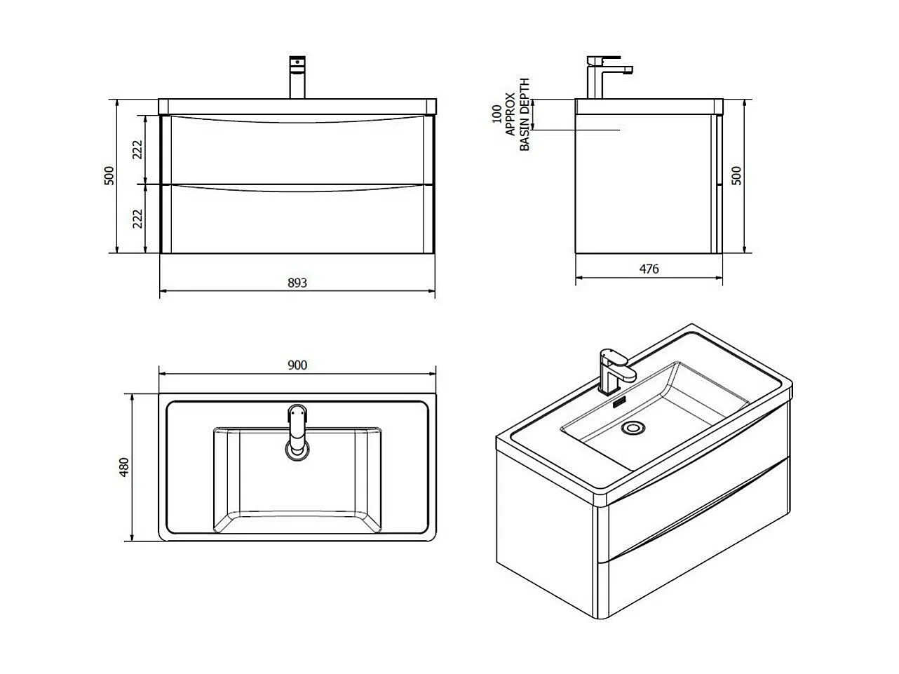 Mobile bagno sospeso Lesina 90x48x55 colore bianco lucido