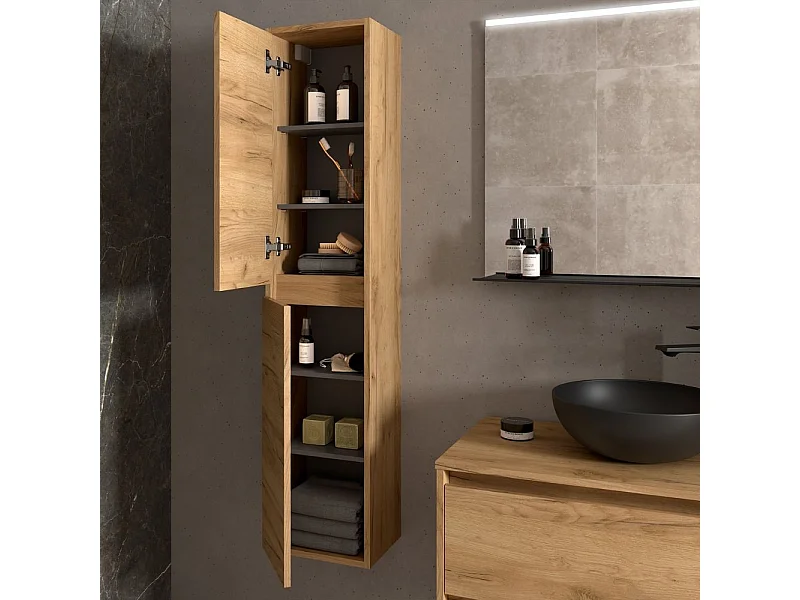 Colonna pensile bagno rovere africa due ante 30x24x140 Jorge