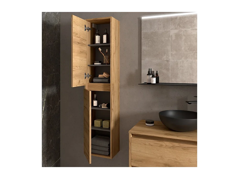 Colonna pensile bagno rovere africa due ante 30x24x140 Jorge