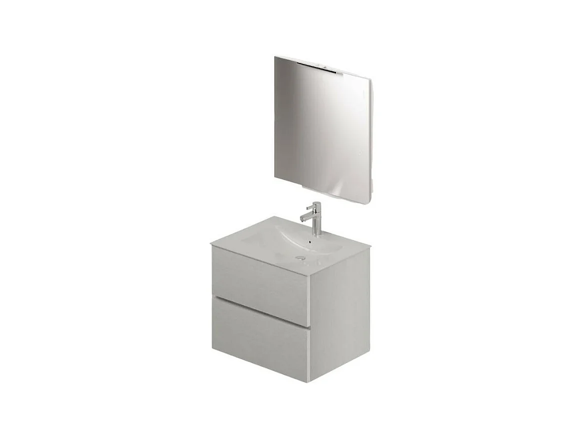 Mobile bagno sospeso bianco frassinato 2 cassetti con lavabo e specchio COMP60BF 61x46x54h