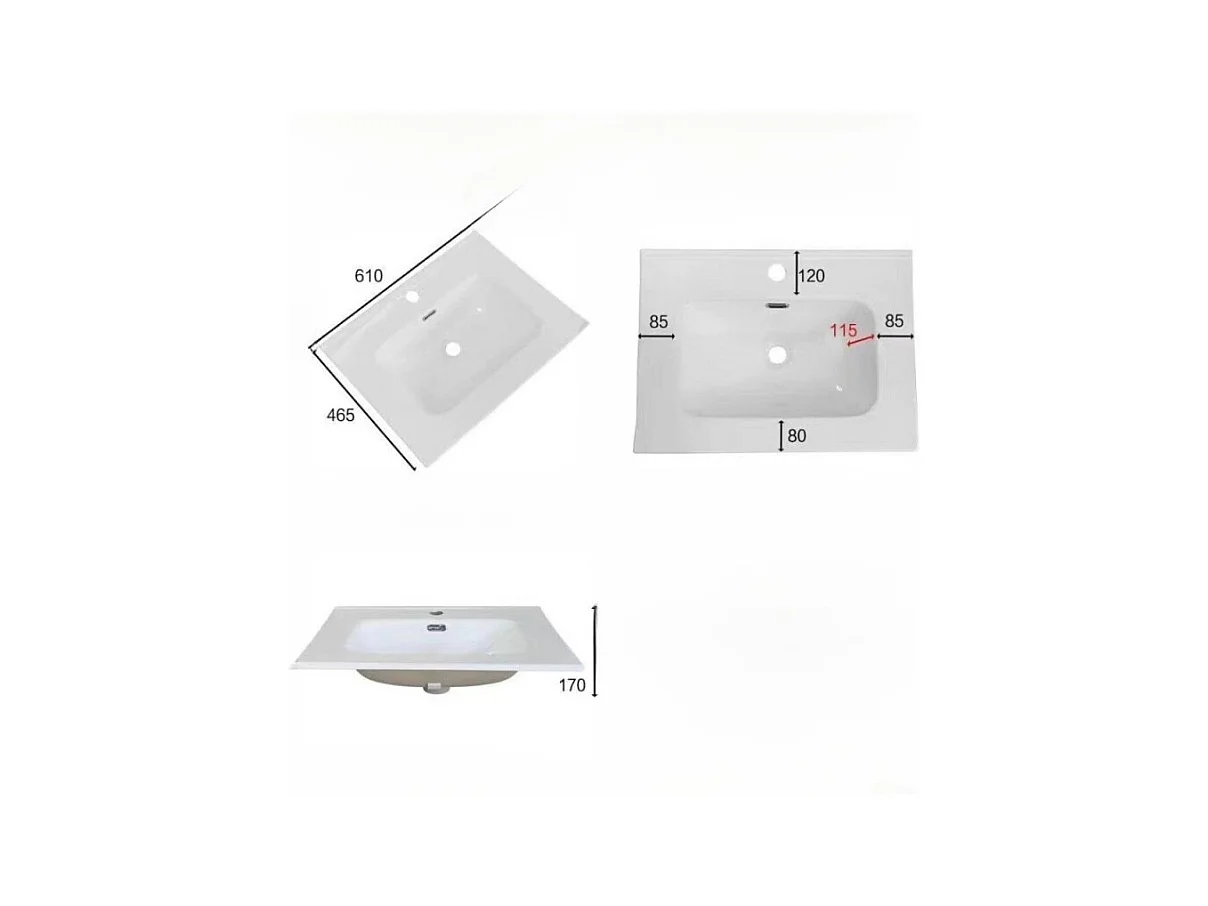 Lavabo consolle d'appoggio in ceramica bianco 61x46.5x14H VA836-60