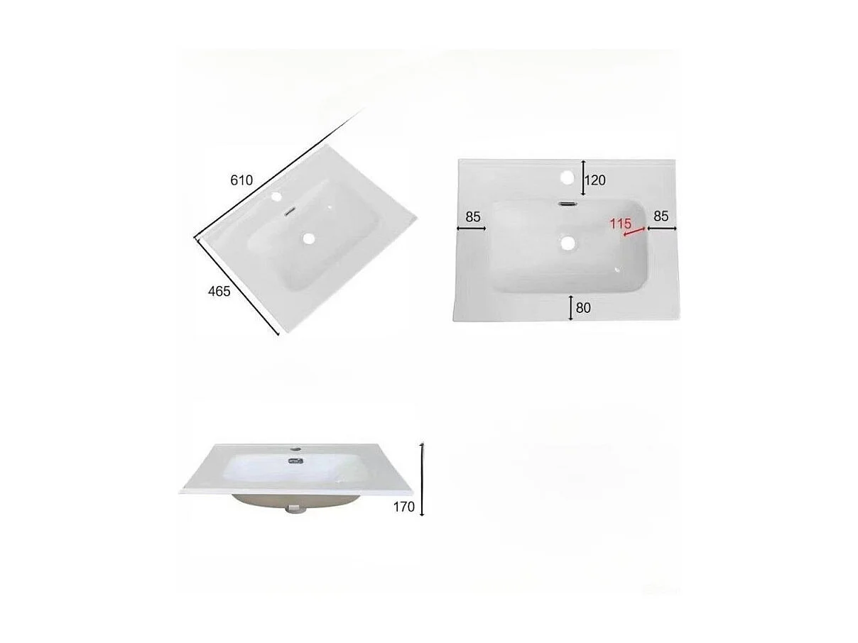 Lavabo consolle d'appoggio in ceramica bianco 61x46.5x14H VA836-60