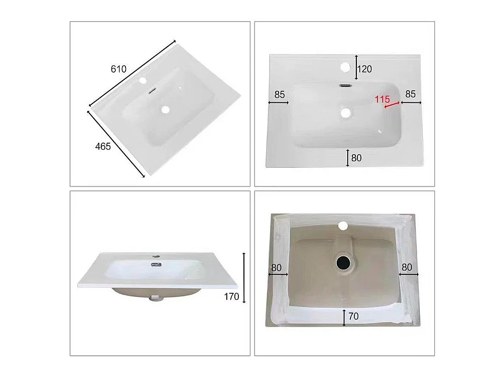 Lavabo consolle d'appoggio in ceramica bianco 61x46.5x14H VA836-60