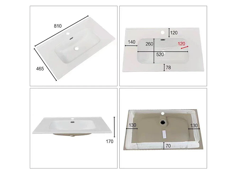 Lavabo consolle d'appoggio in ceramica bianco 81x46.5x17H VA836-80