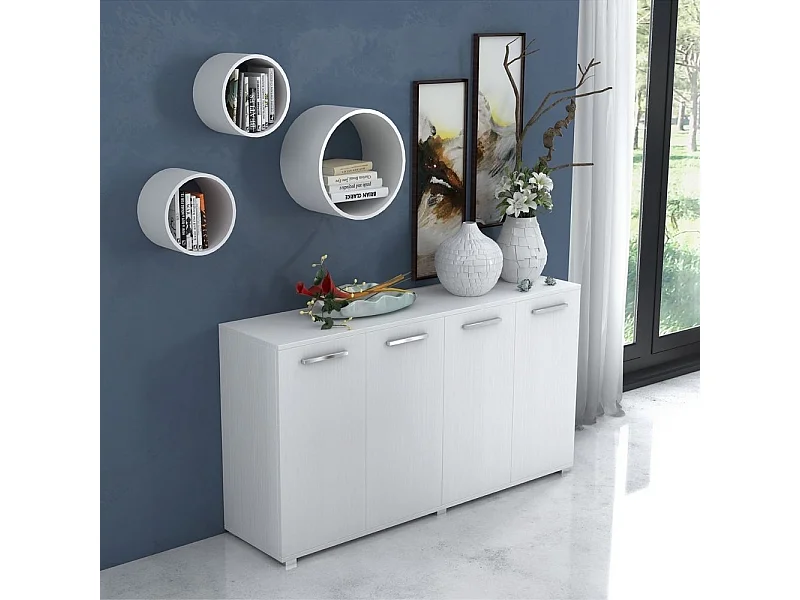 Mobile multiuso 180x45x80 ingresso e ufficio Viareggio colore bianco frassinato