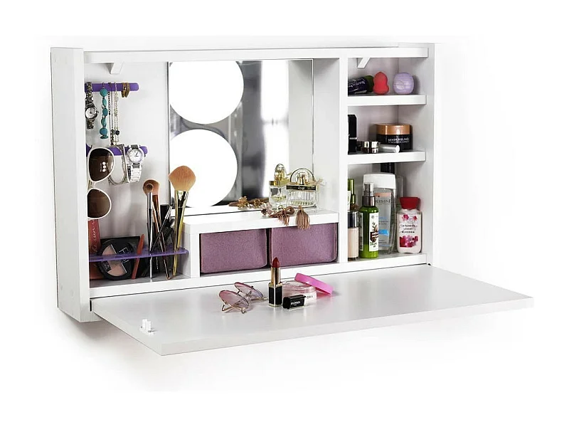 Toeletta da trucco muro con ripiani e specchio Leeta