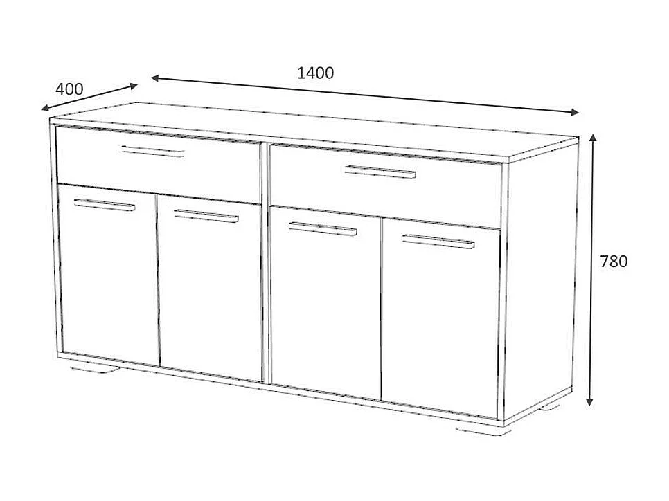 Credenza 4 ante e 2 cassetti 140 cm Truva colore grigio bianco