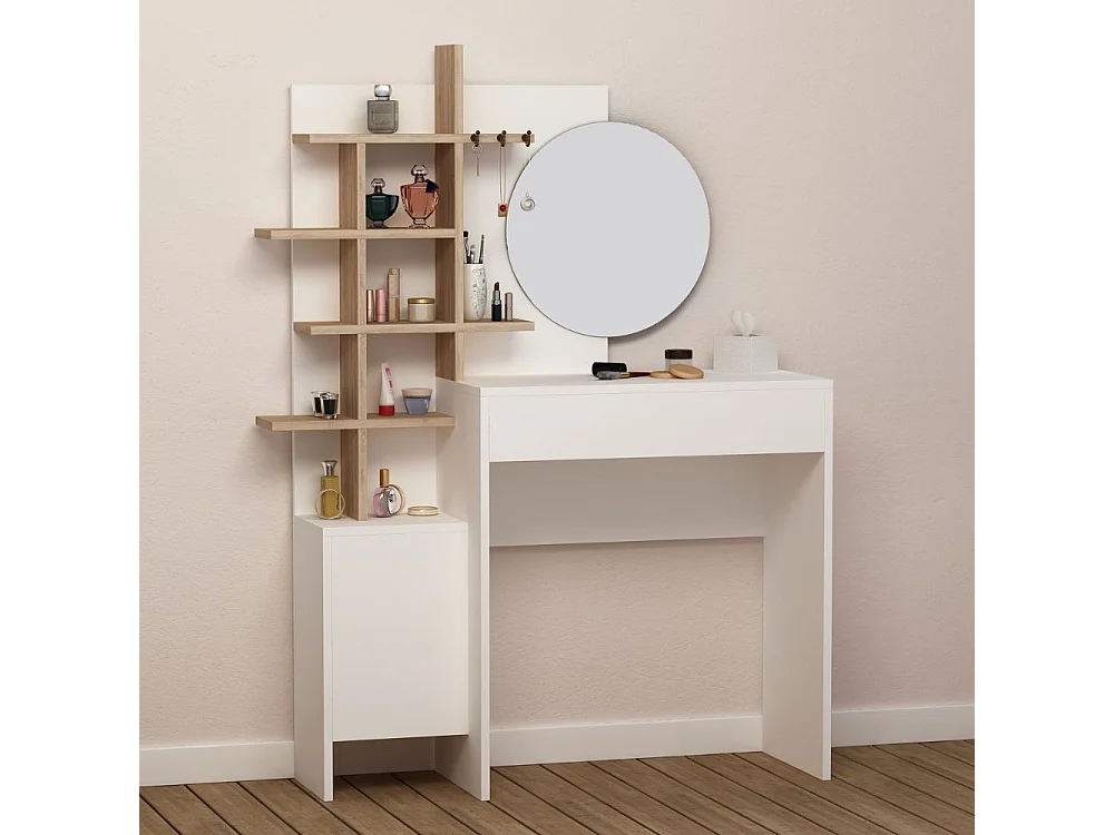 Toeletta trucco Mup bianca con vani a giorno colore rovere