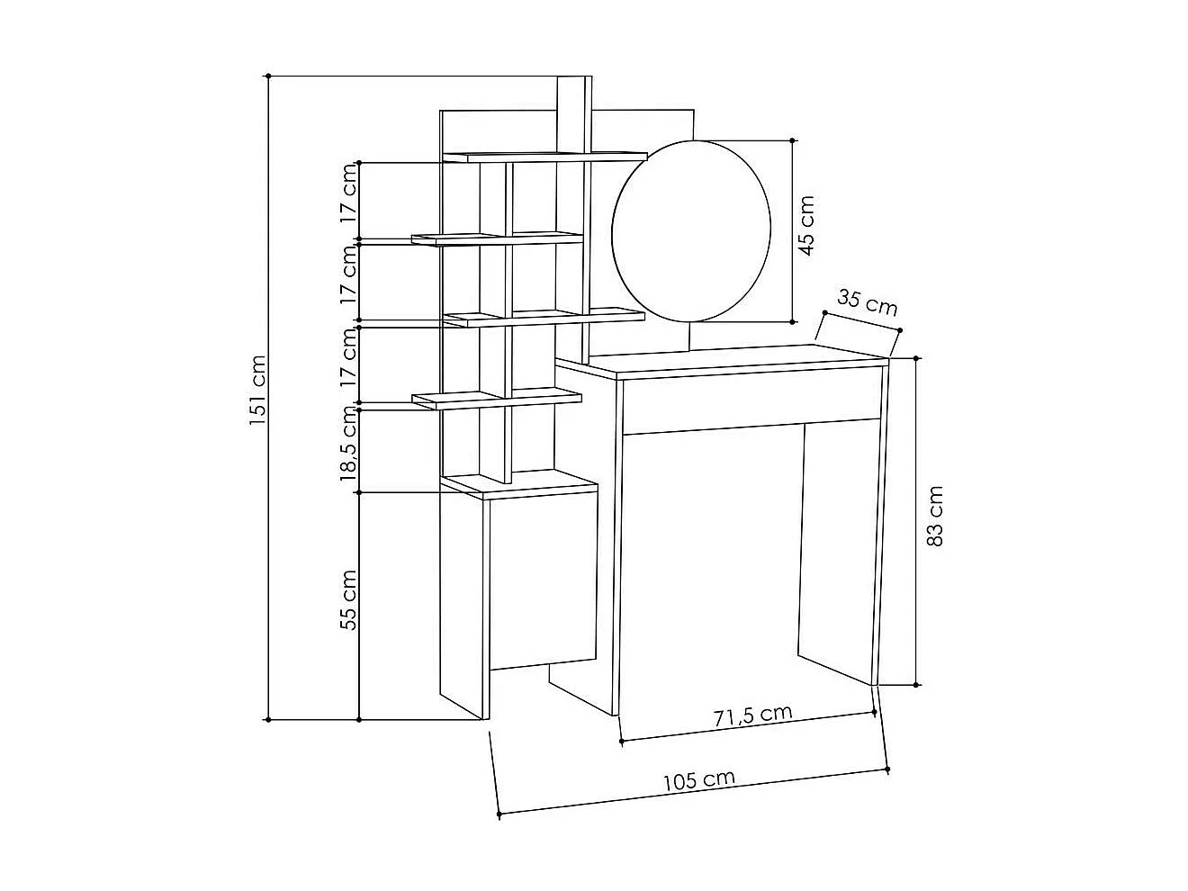 Toeletta trucco Mup bianca con vani a giorno colore rovere