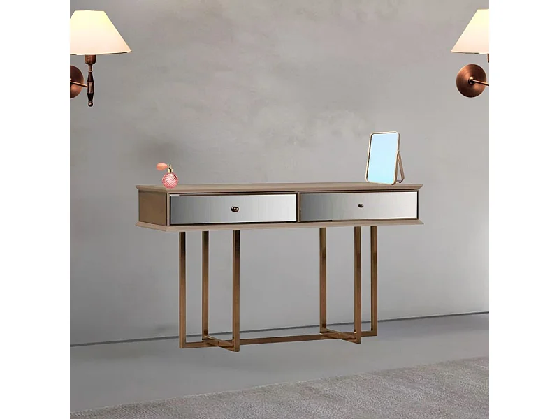 Dresser Eliza gambe oro e 2 cassetti finitura vizon cream 140.5x45.5x80.3H