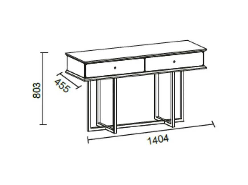 Dresser Eliza gambe oro e 2 cassetti finitura vizon cream 140.5x45.5x80.3H