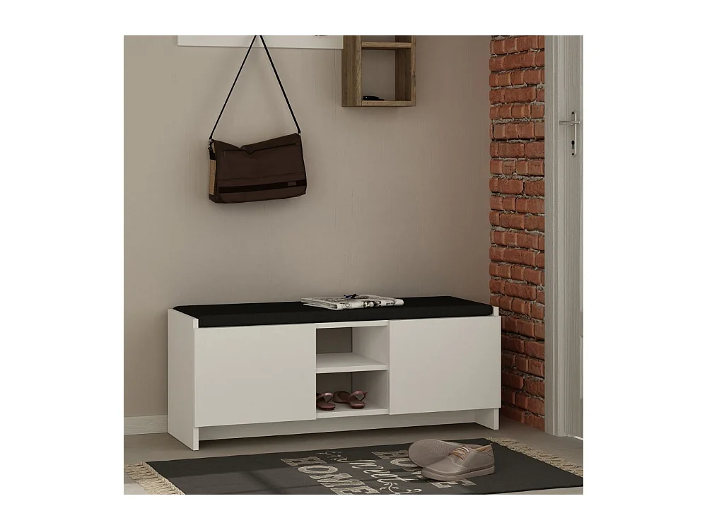 Panca scarpiera Zulla con cuscino e 2 ante colore bianco