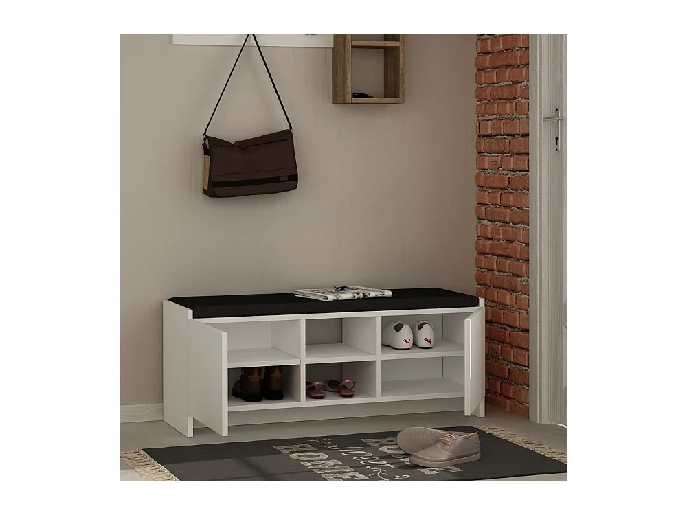 Panca scarpiera Zulla con cuscino e 2 ante colore bianco