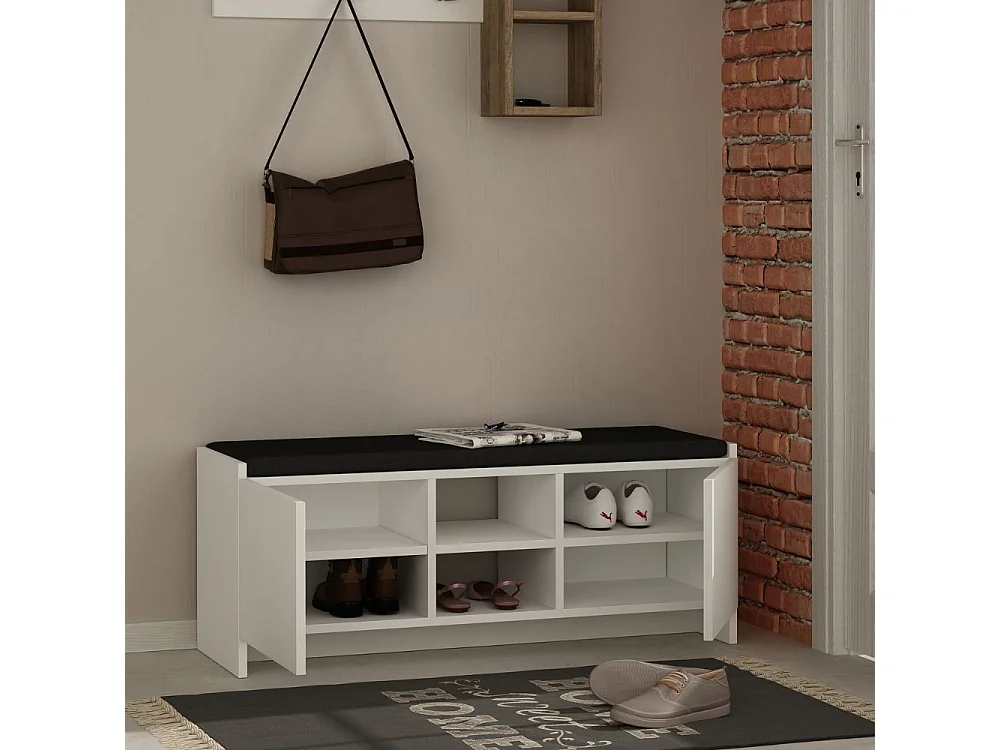 Panca scarpiera Zulla con cuscino e 2 ante colore bianco