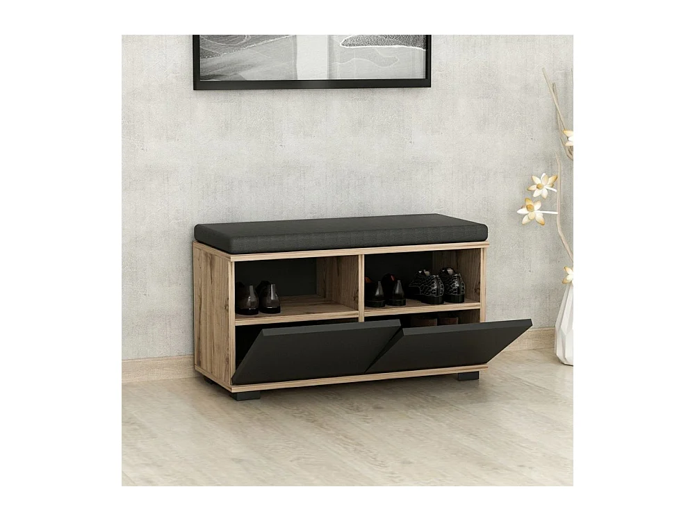 Scarpiera con pouff Dragoshoe colore noce e nero