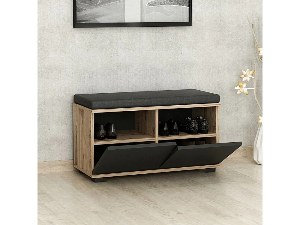 Scarpiera con pouff Dragoshoe colore noce e nero