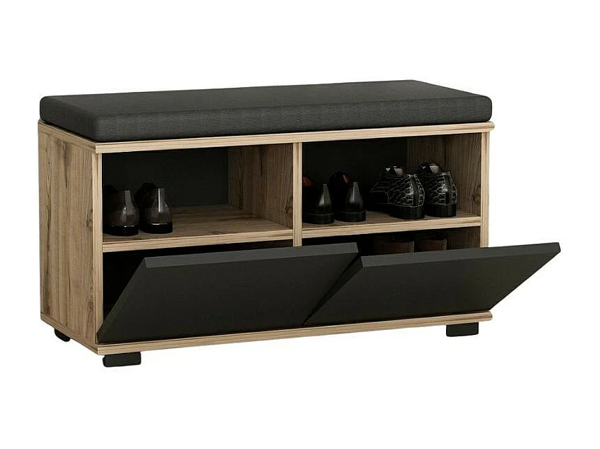 Scarpiera con pouff Dragoshoe colore noce e nero