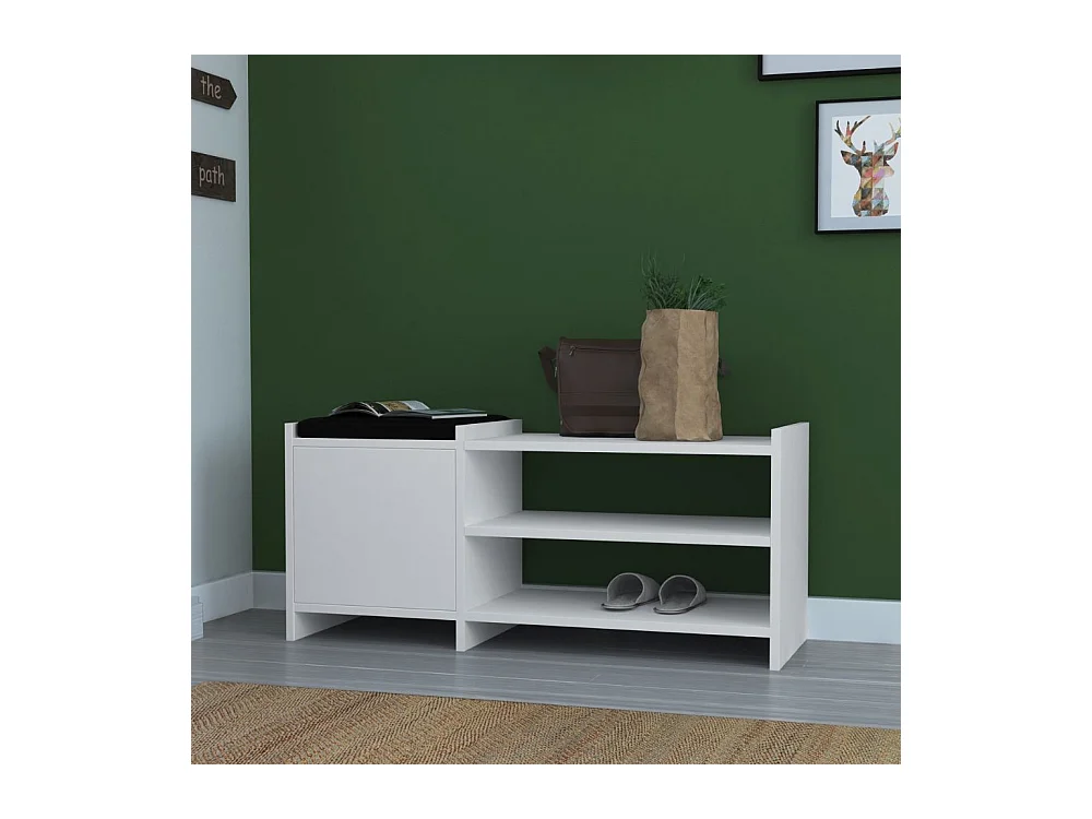 Panca scarpiera con anta e ripiani Sunno bianco 100x35x44