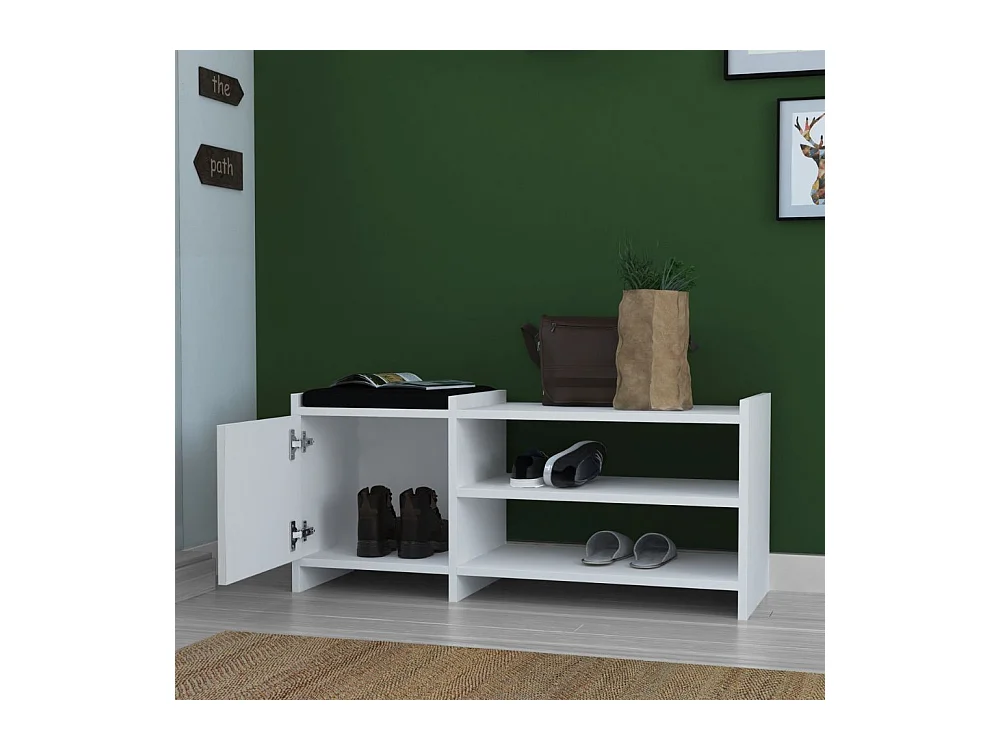 Panca scarpiera con anta e ripiani Sunno bianco 100x35x44