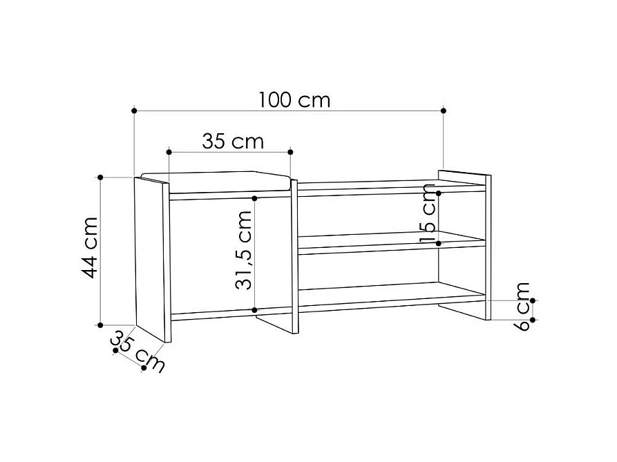 Panca scarpiera con anta e ripiani Sunno bianco 100x35x44