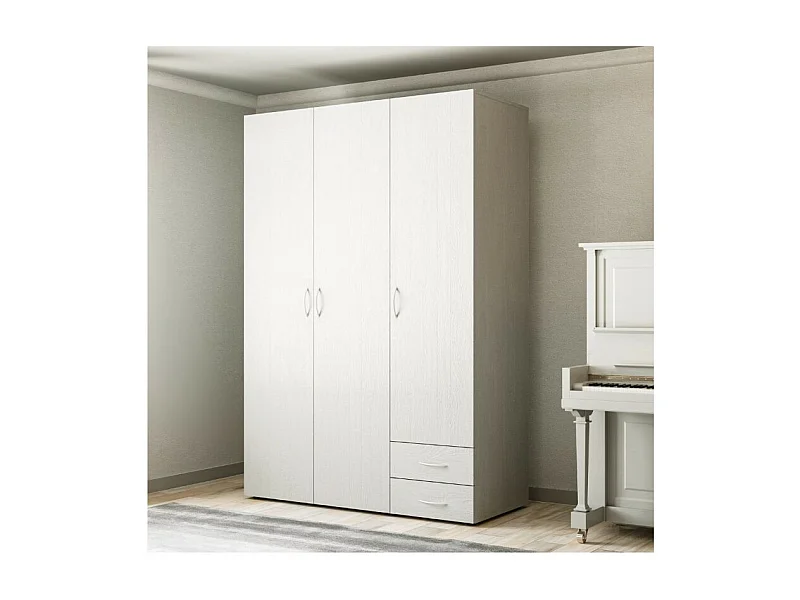 Armadio 3 ante e 2 cassetti Seba3 120x51,6x177h colore bianco