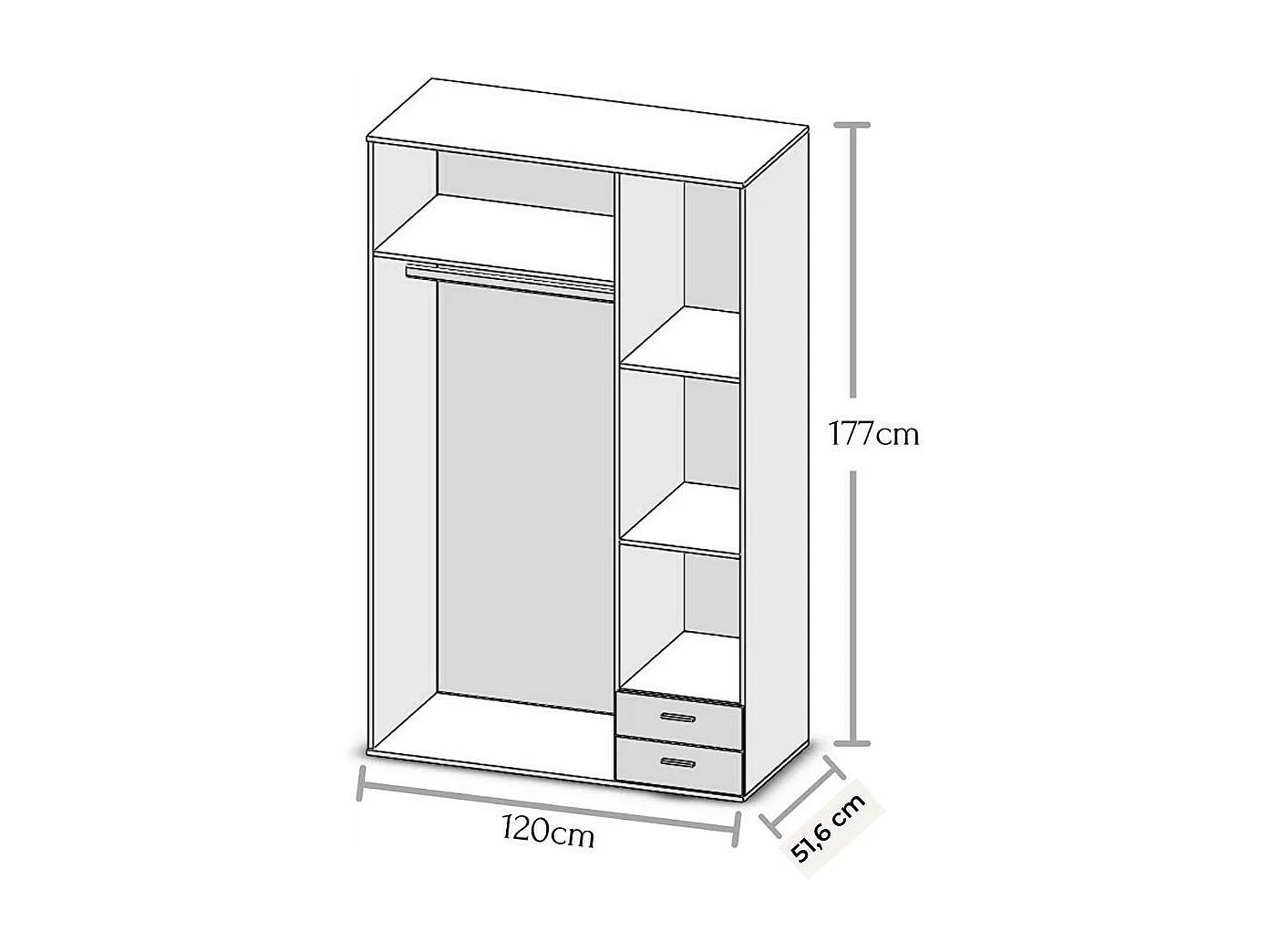 Armadio 3 ante e 2 cassetti Seba3 120x51,6x177h colore bianco